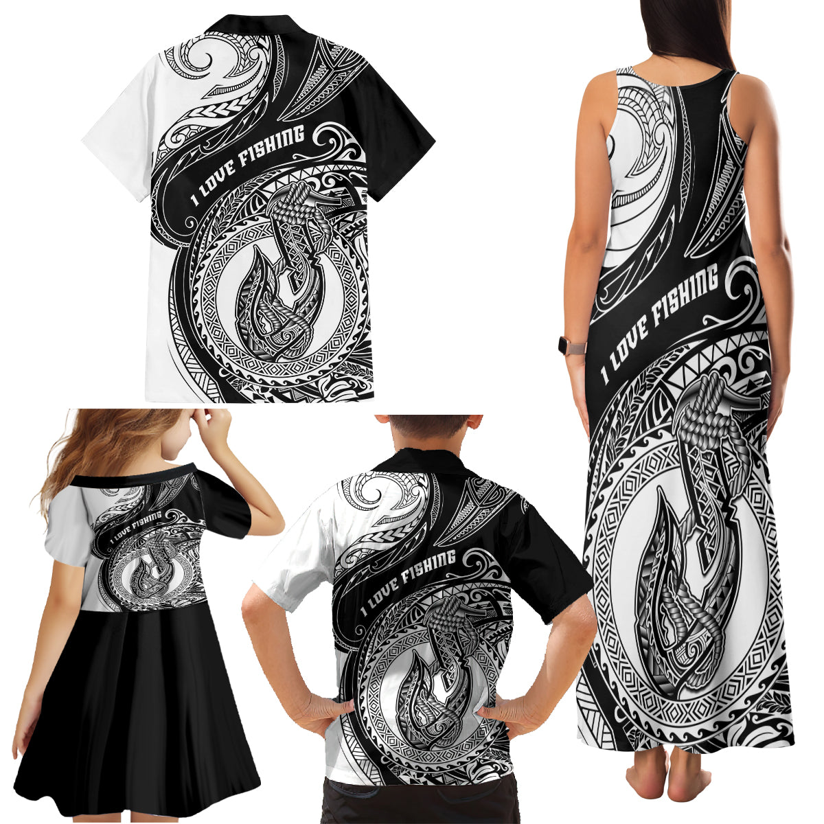 Go Fishing Family Matching Tank Maxi Dress and Hawaiian Shirt Polynesian Pattern LT05 - Polynesian Pride