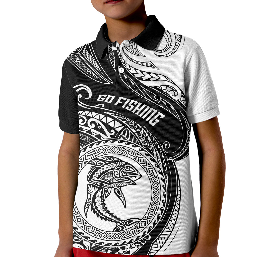 Go Fishing Kid Polo Shirt Polynesian Pattern LT05 Kid Black - Polynesian Pride