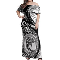 Go Fishing Off Shoulder Maxi Dress Polynesian Pattern LT05 Women Black - Polynesian Pride