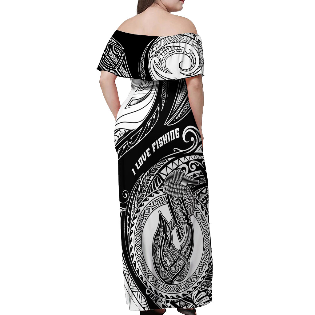 Go Fishing Off Shoulder Maxi Dress Polynesian Pattern LT05 - Polynesian Pride