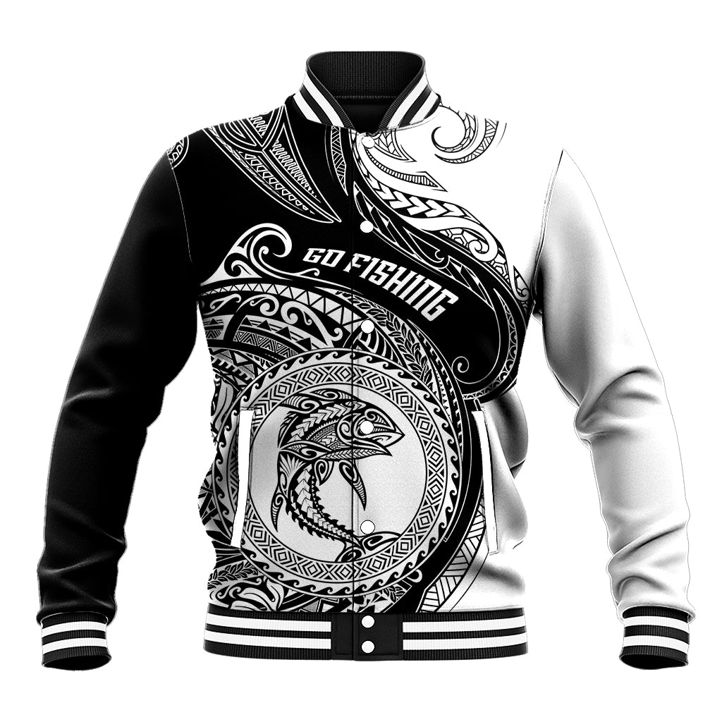 Personalized Go Fishing Baseball Jacket Polynesian Pattern LT05 Unisex Black - Polynesian Pride