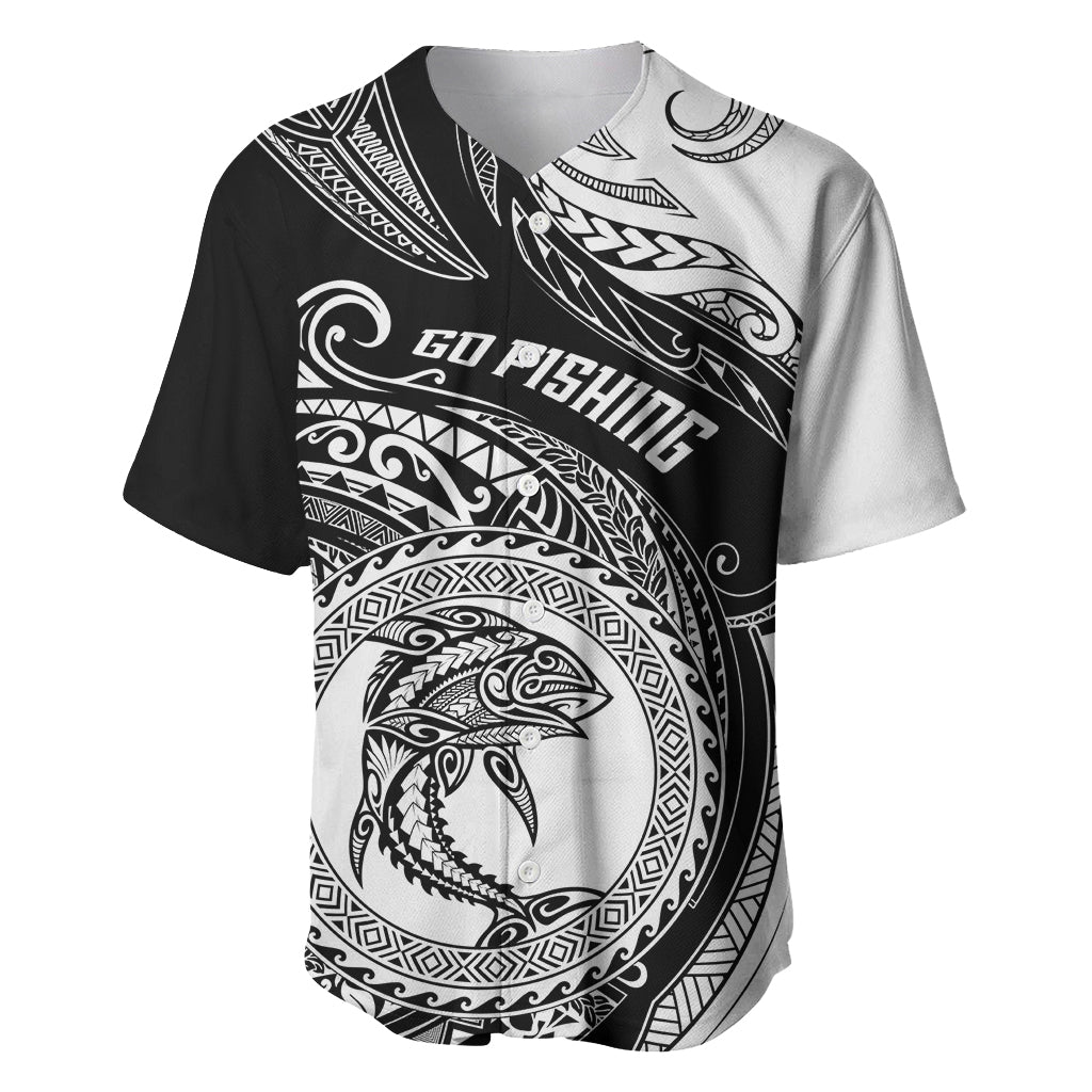 Personalized Go Fishing Baseball Jersey Polynesian Pattern LT05 Black - Polynesian Pride