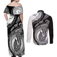Personalized Go Fishing Couples Matching Off Shoulder Maxi Dress and Long Sleeve Button Shirts Polynesian Pattern LT05 - Polynesian Pride