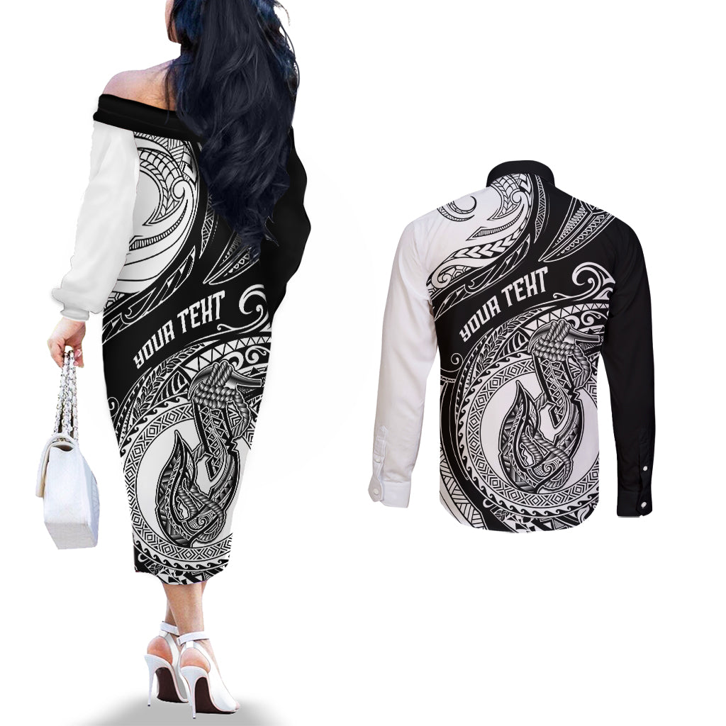 personalized-go-fishing-couples-matching-off-the-shoulder-long-sleeve-dress-and-long-sleeve-button-shirts-polynesian-pattern