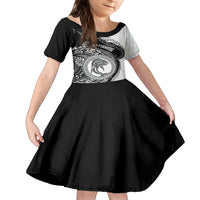 Personalized Go Fishing Family Matching Off Shoulder Short Dress and Hawaiian Shirt Polynesian Pattern LT05 Daughter's Dress Black - Polynesian Pride