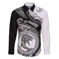 Personalized Go Fishing Family Matching Summer Maxi Dress and Hawaiian Shirt Polynesian Pattern LT05 Dad's Shirt - Long Sleeve Black - Polynesian Pride