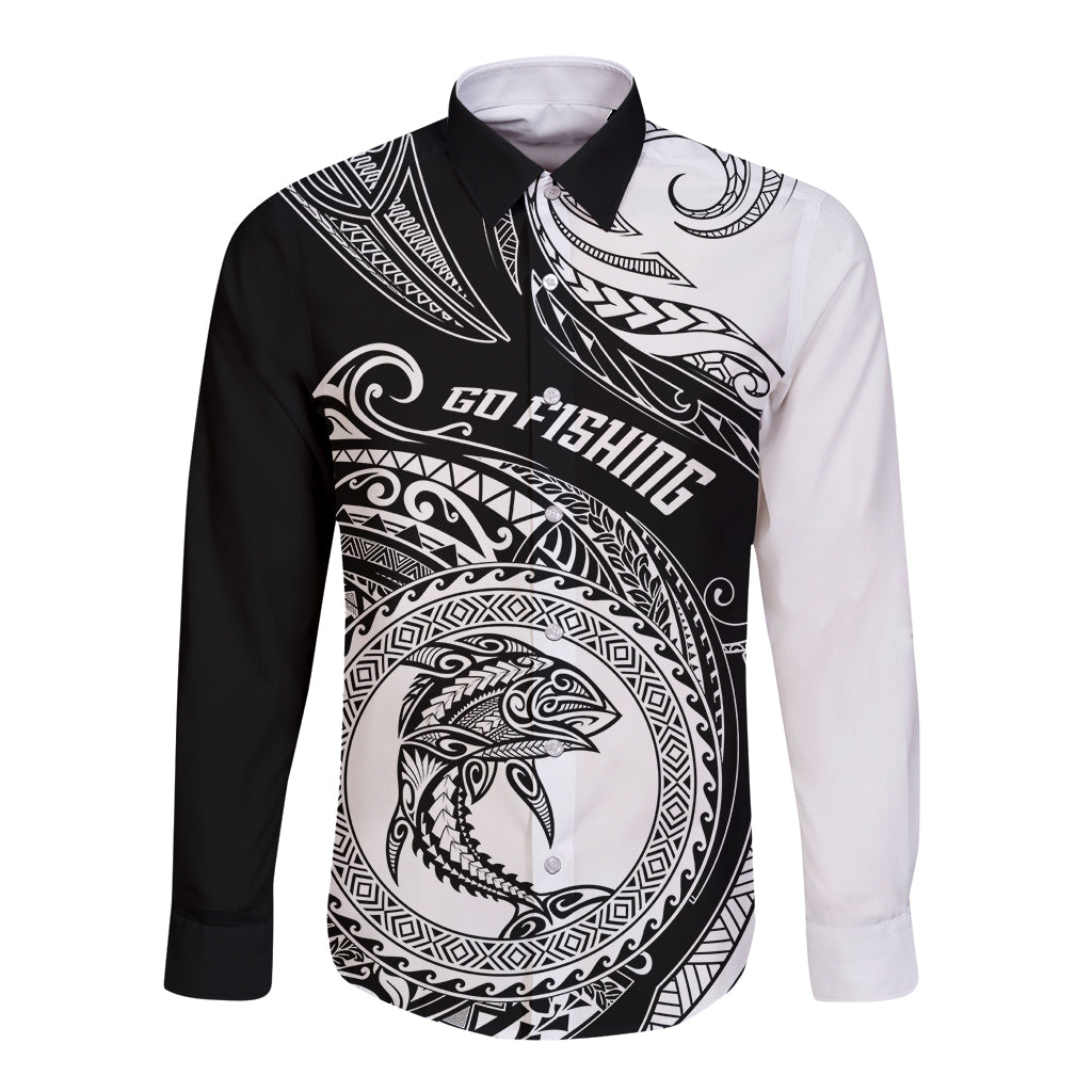 personalized-go-fishing-long-sleeve-button-shirt-polynesian-pattern