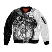 Personalized Go Fishing Sleeve Zip Bomber Jacket Polynesian Pattern LT05 Unisex Black - Polynesian Pride