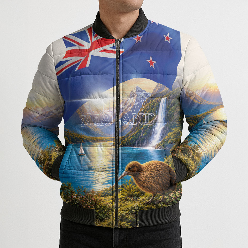 New Zealand Flag Bomber Puffer Jacket Scenic Nature LT05 - Polynesian Pride