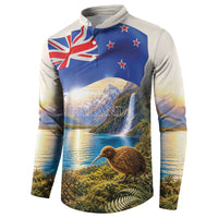 New Zealand Flag Button Sweatshirt Scenic Nature LT05 - Polynesian Pride