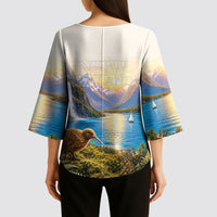New Zealand Flag Kimono Sleeve Blouse Scenic Nature LT05 - Polynesian Pride