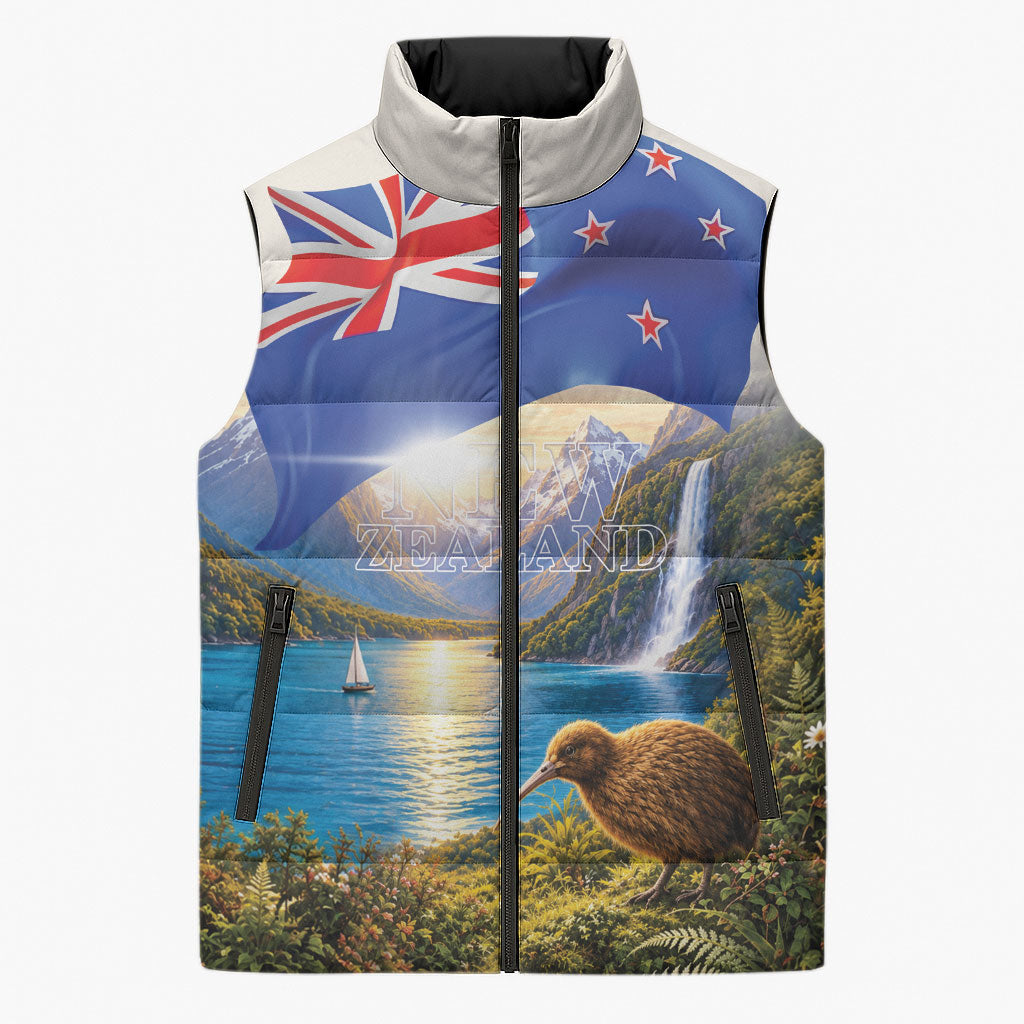 New Zealand Flag Sleeveless Puffer Jacket Scenic Nature LT05 Unisex Multicolor - Polynesian Pride