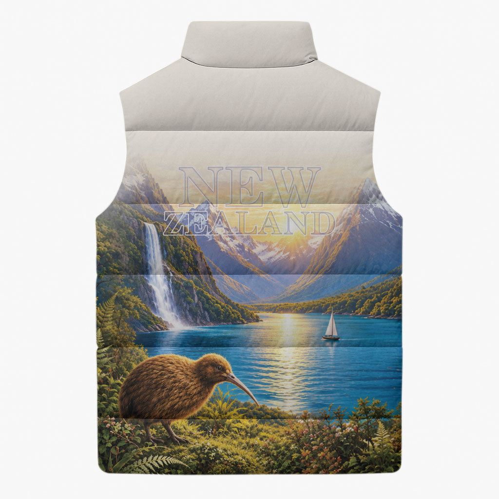 New Zealand Flag Sleeveless Puffer Jacket Scenic Nature LT05 - Polynesian Pride