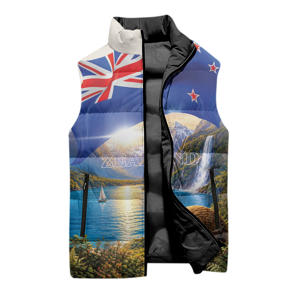New Zealand Flag Sleeveless Puffer Jacket Scenic Nature LT05 - Polynesian Pride