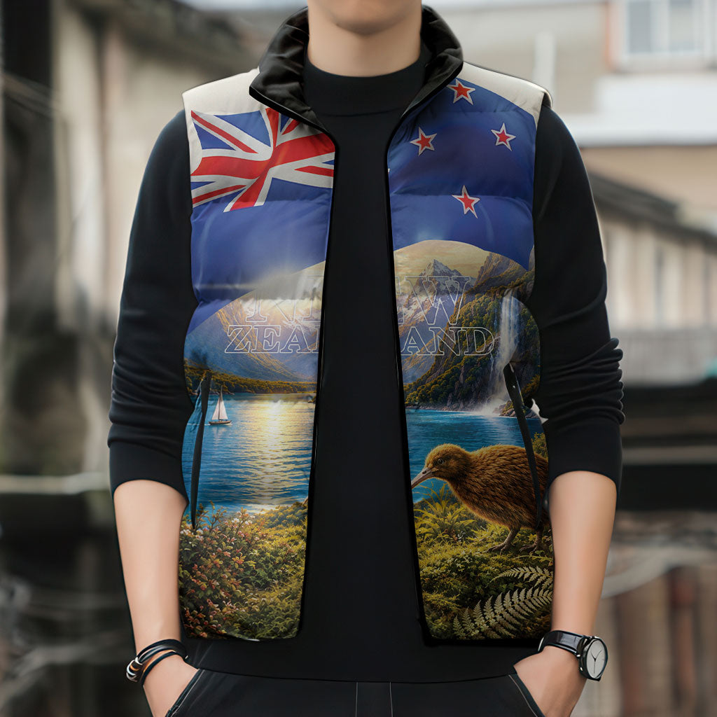 New Zealand Flag Sleeveless Puffer Jacket Scenic Nature LT05 - Polynesian Pride