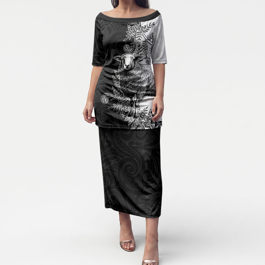 New Zealand Aotearoa Hipi Puletasi Maori Pattern LT05 Long Dress Black - Polynesian Pride