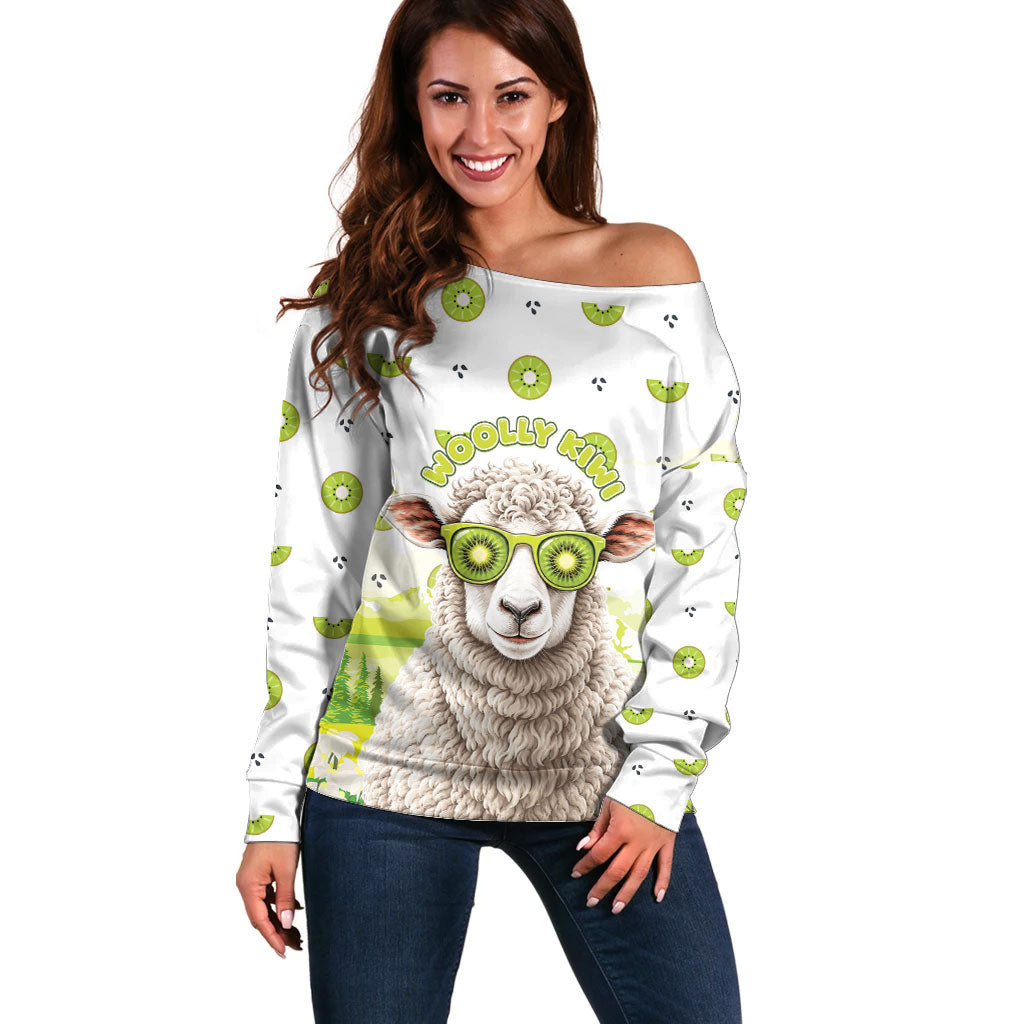 New Zealand Funny Woolly Kiwi Sheep Off Shoulder Sweater LT05 Women White - Polynesian Pride