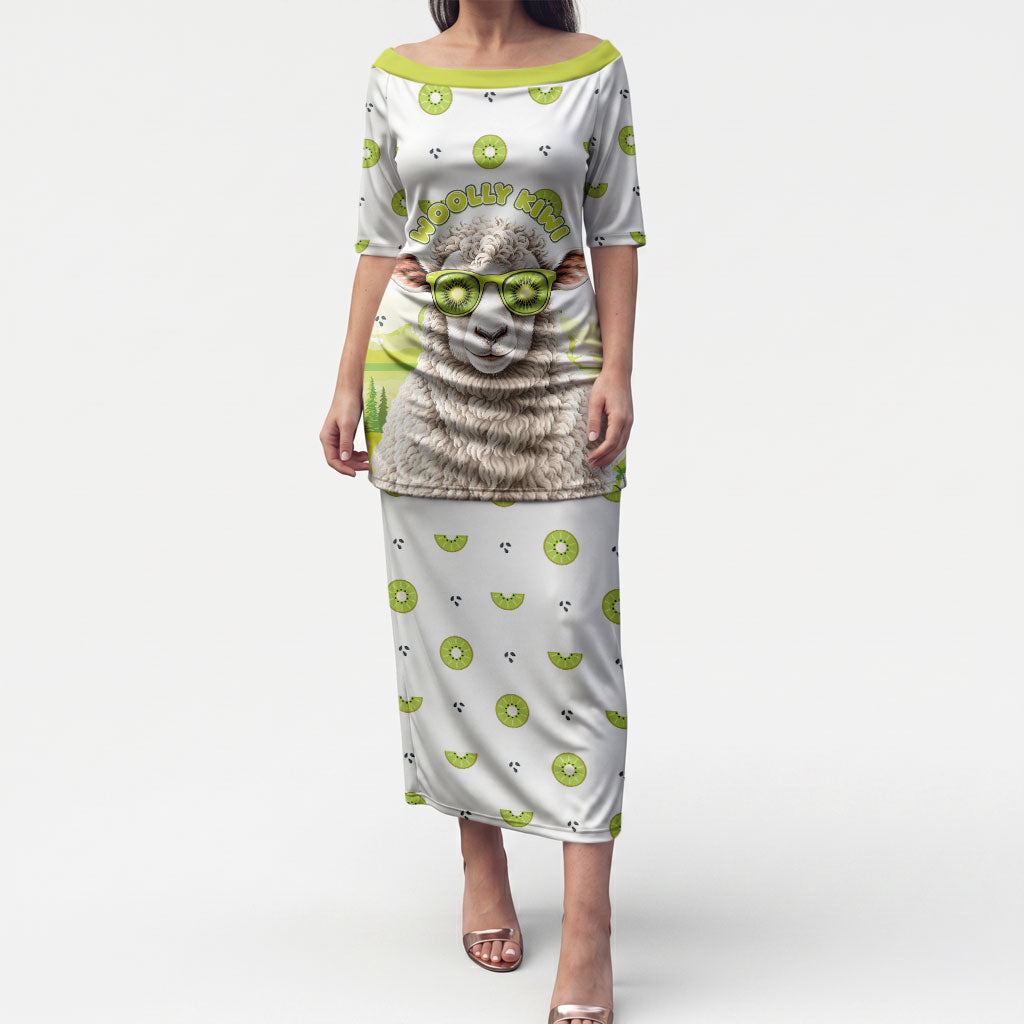New Zealand Funny Woolly Kiwi Sheep Puletasi LT05 Long Dress White - Polynesian Pride
