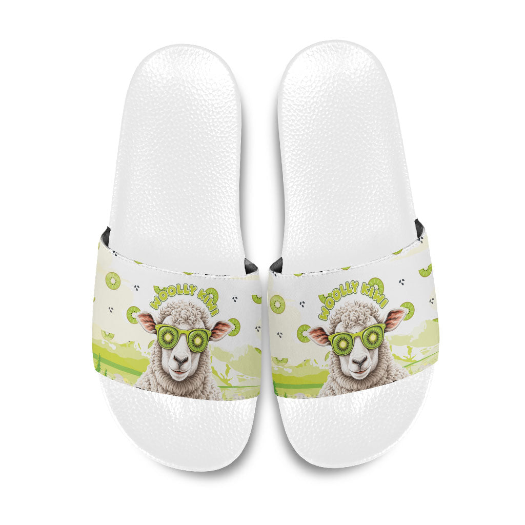 New Zealand Funny Woolly Kiwi Sheep Slide Sandals LT05 White - Polynesian Pride