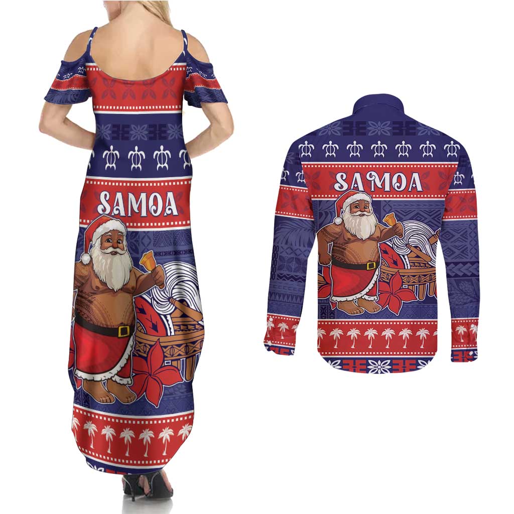 Samoa Christmas Couples Matching Summer Maxi Dress and Long Sleeve Button Shirt Samoan Santa Claus Manuia Le Kerisimasi