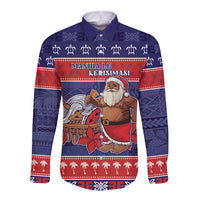 Samoa Christmas Long Sleeve Button Shirt Samoan Santa Claus Manuia Le Kerisimasi LT05 Unisex Blue - Polynesian Pride