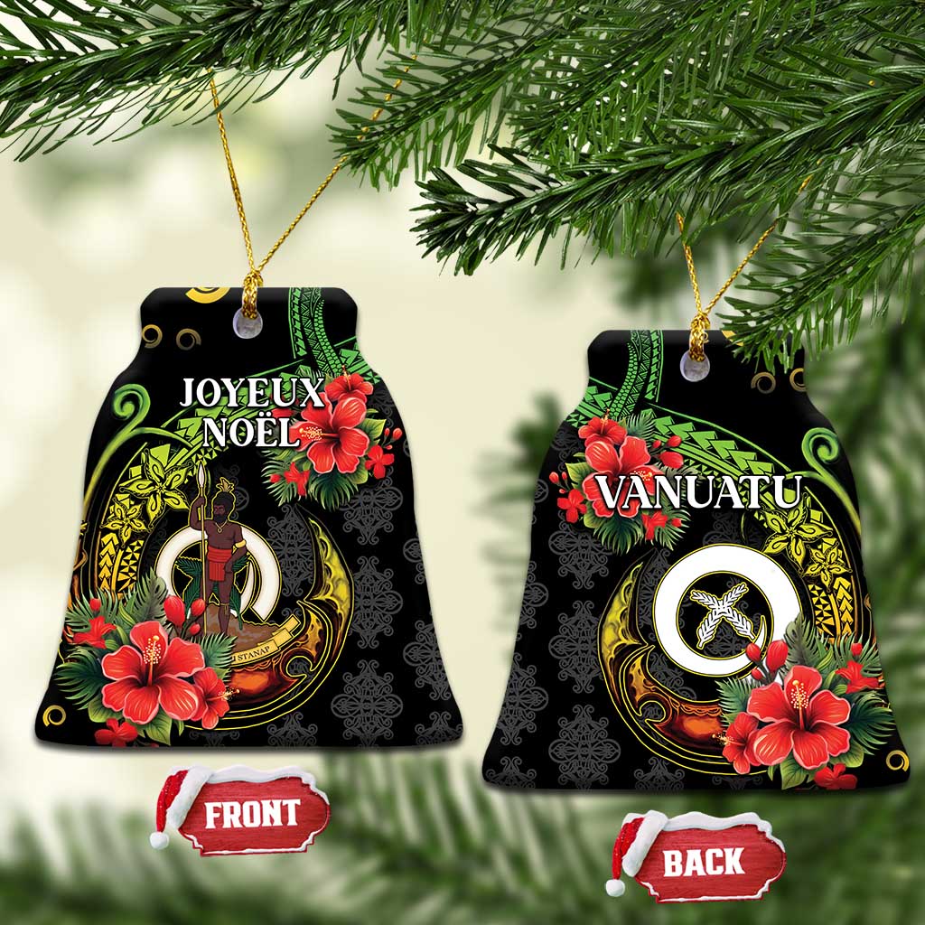 Love Vanuatu Christmas Ceramic Ornament God Yumi Polynesian Tribal Pattern LT05 Bell Flake Black - Polynesian Pride