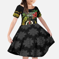 Love Vanuatu Christmas Family Matching Off Shoulder Maxi Dress and Hawaiian Shirt God Yumi Polynesian Tribal Pattern LT05 Daughter's Dress Black - Polynesian Pride
