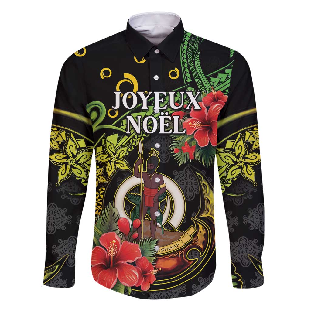 Love Vanuatu Christmas Family Matching Off Shoulder Short Dress and Hawaiian Shirt God Yumi Polynesian Tribal Pattern LT05 Dad's Shirt - Long Sleeve Black - Polynesian Pride