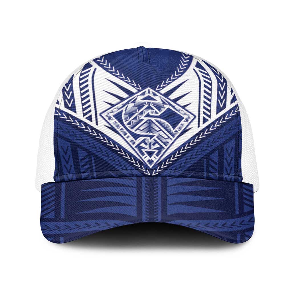 Super Toa Samoa Rugby Baseball Net Cap Warrior Spirit LT05 One Size White Blue - Polynesian Pride