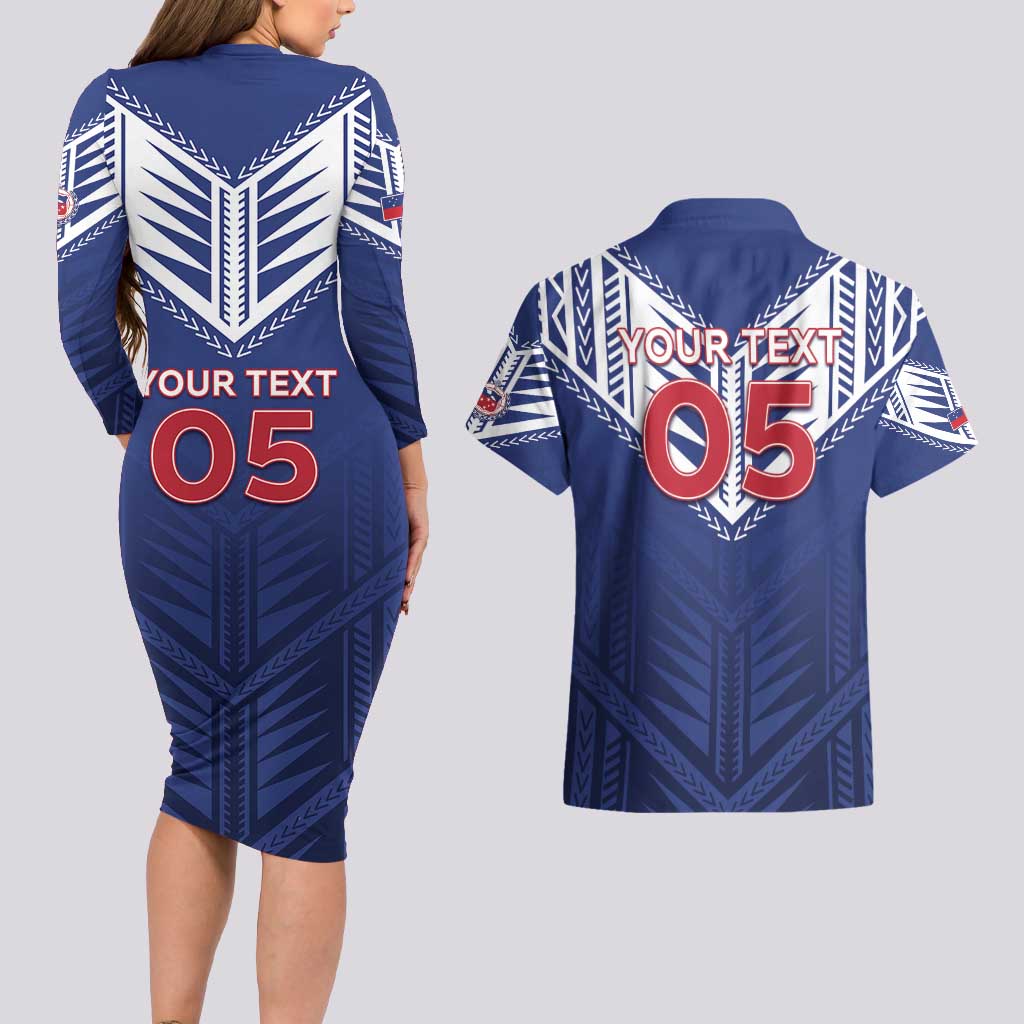 Super Toa Samoa Rugby Custom Couples Matching Long Sleeve Bodycon Dress and Hawaiian Shirt Warrior Spirit LT05