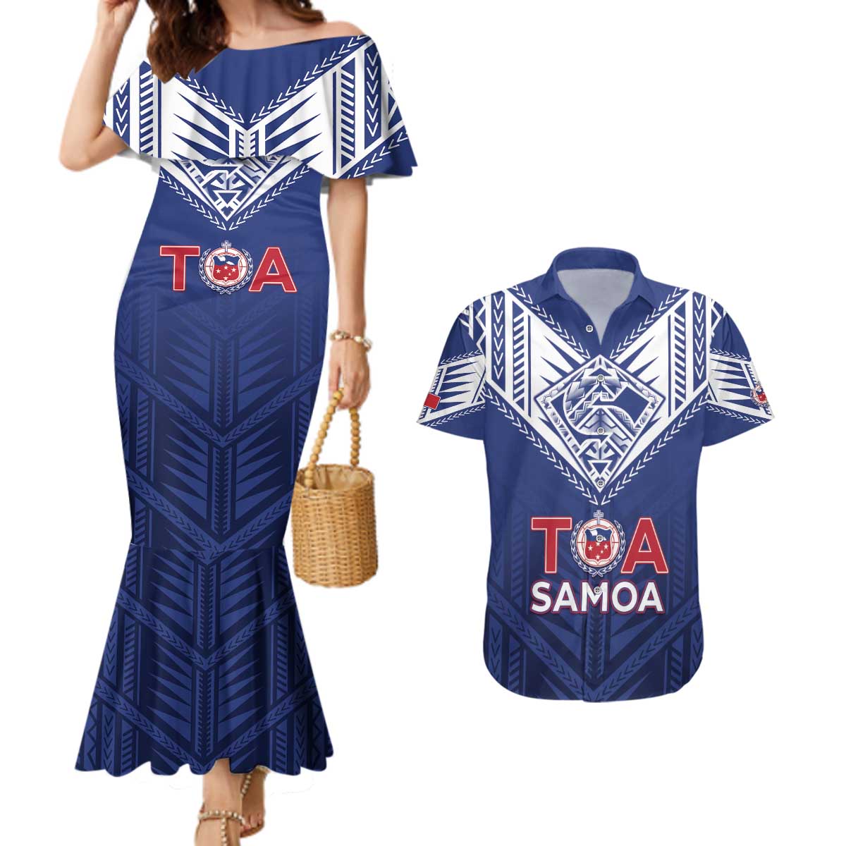Super Toa Samoa Rugby Custom Couples Matching Mermaid Dress and Hawaiian Shirt Warrior Spirit LT05