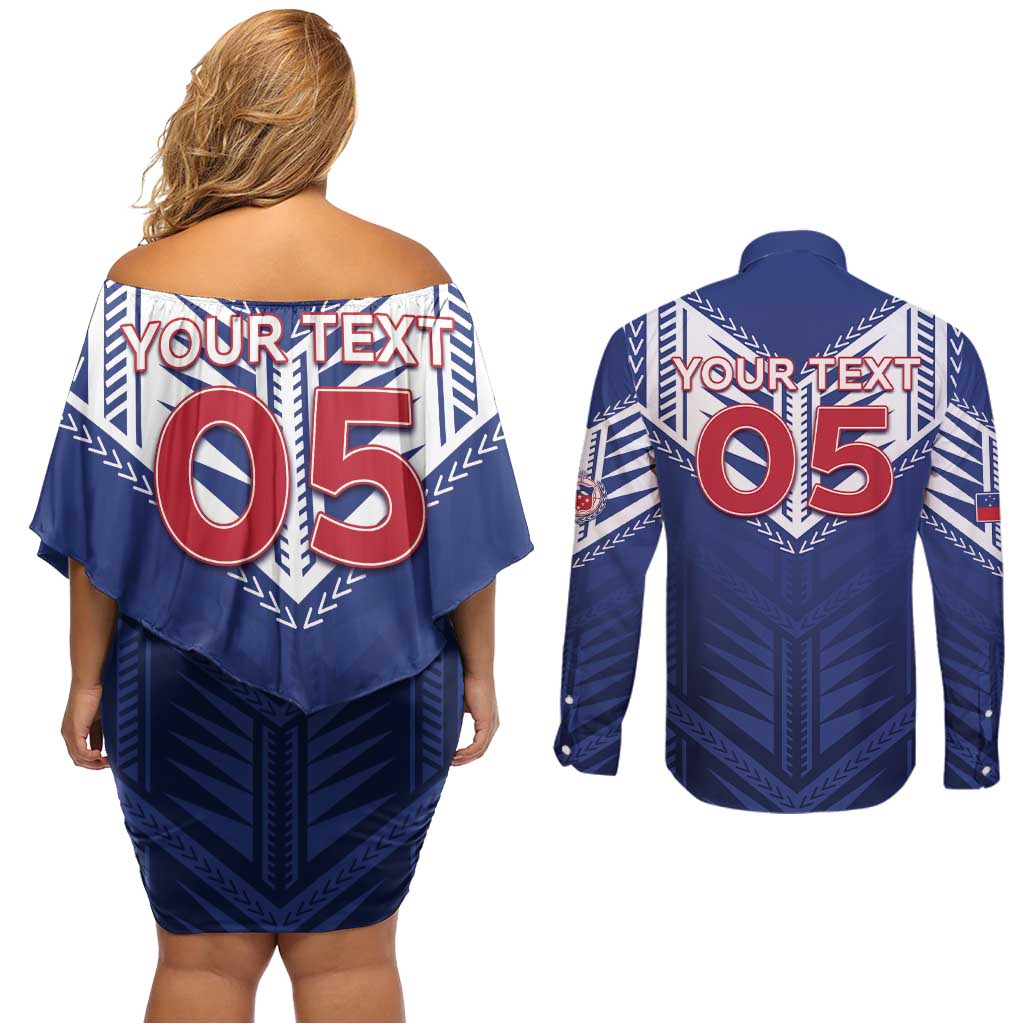Super Toa Samoa Rugby Custom Couples Matching Off Shoulder Short Dress and Long Sleeve Button Shirt Warrior Spirit LT05