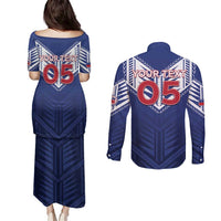 Super Toa Samoa Rugby Custom Couples Matching Puletasi and Long Sleeve Button Shirt Warrior Spirit LT05