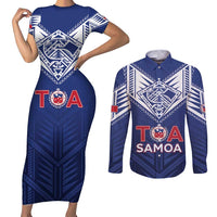 Super Toa Samoa Rugby Custom Couples Matching Short Sleeve Bodycon Dress and Long Sleeve Button Shirt Warrior Spirit LT05