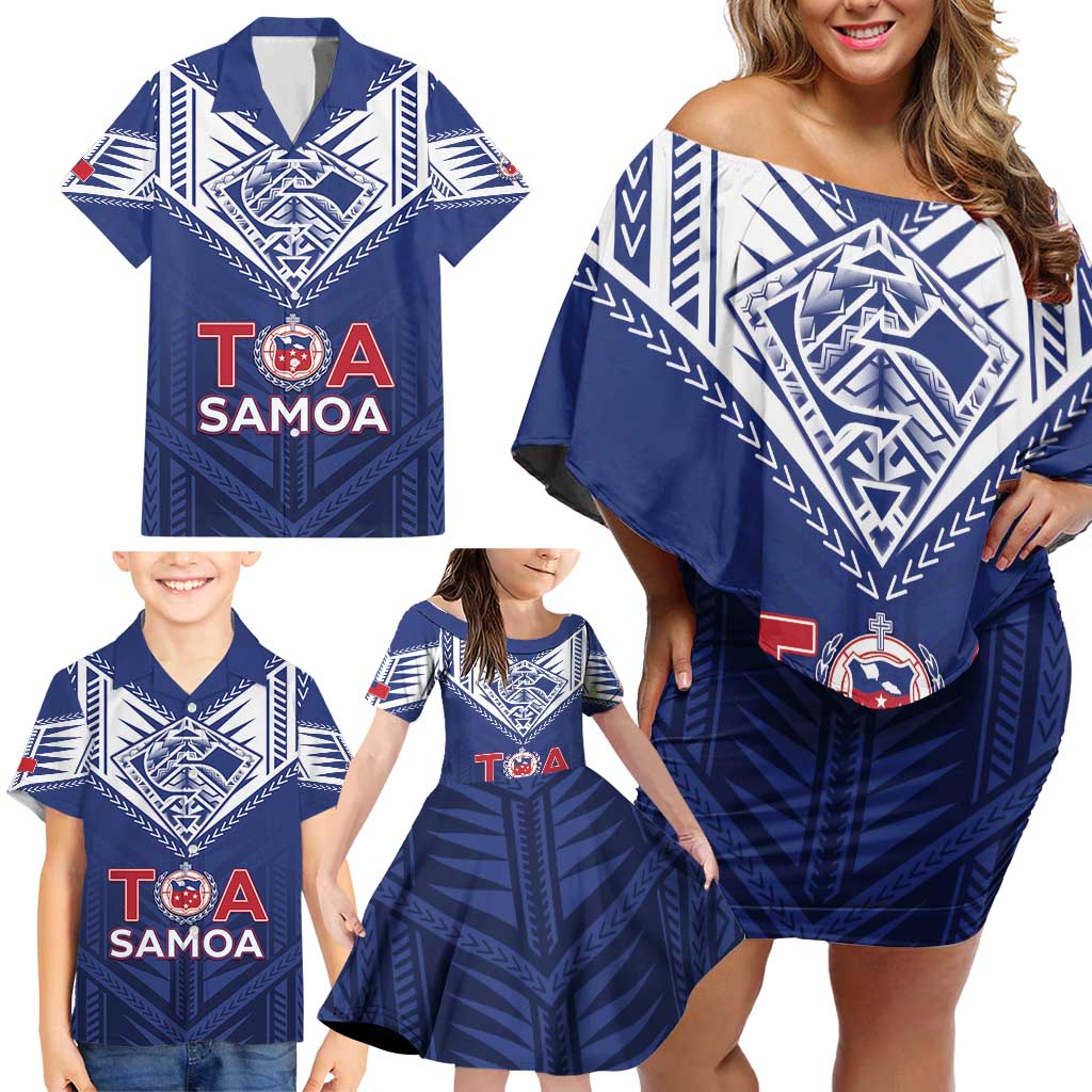 Super Toa Samoa Rugby Custom Family Matching Off Shoulder Short Dress and Hawaiian Shirt Warrior Spirit LT05