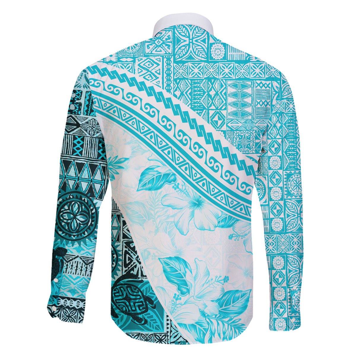 Hawaiian Tapa Family Matching Off Shoulder Maxi Dress and Hawaiian Shirt Traditional Vintage Pattern Aqua LT05 - Polynesian Pride