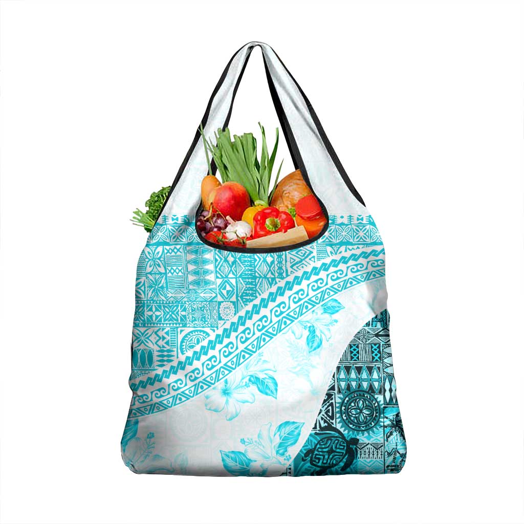 Hawaiian Tapa Grocery Bag Traditional Vintage Pattern Aqua LT05 1-pack One Size Aqua - Polynesian Pride