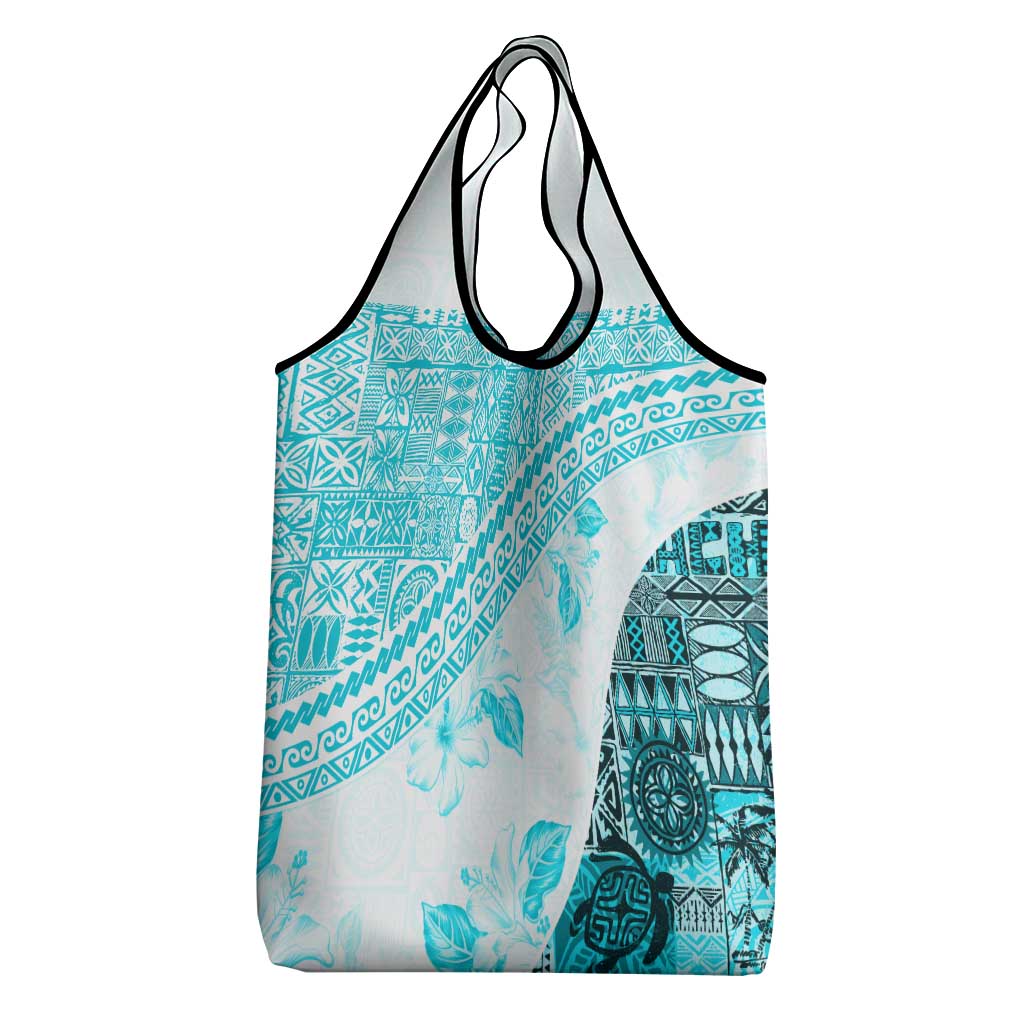 Hawaiian Tapa Grocery Bag Traditional Vintage Pattern Aqua LT05 - Polynesian Pride