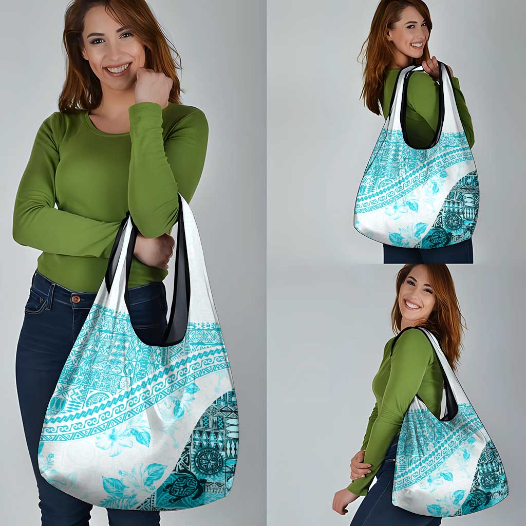 Hawaiian Tapa Grocery Bag Traditional Vintage Pattern Aqua LT05 - Polynesian Pride