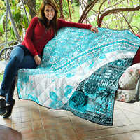 Hawaiian Tapa Quilt Traditional Vintage Pattern Aqua LT05 - Polynesian Pride