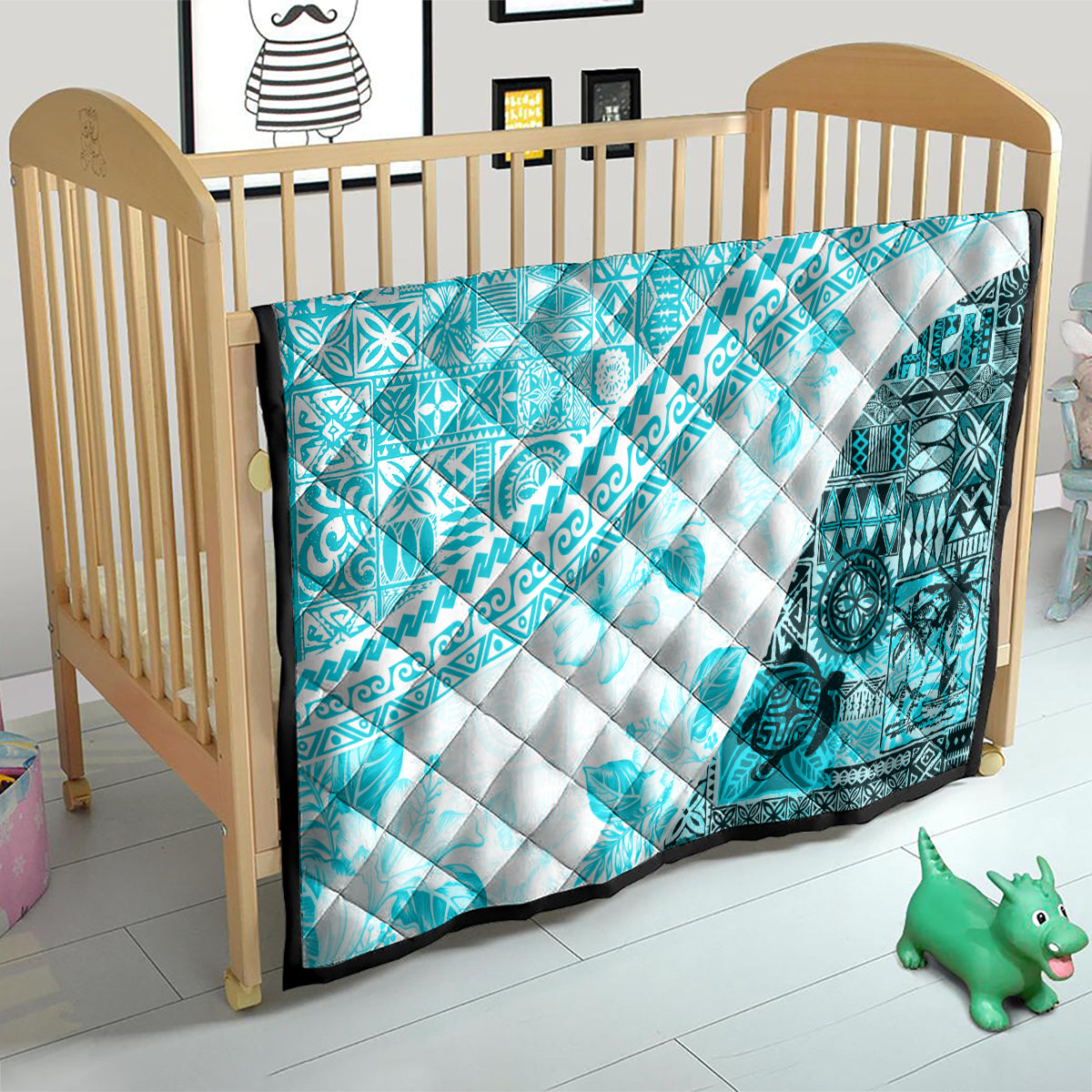 Hawaiian Tapa Quilt Traditional Vintage Pattern Aqua LT05 - Polynesian Pride