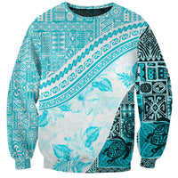 Hawaiian Tapa Sweatshirt Traditional Vintage Pattern Aqua LT05 Unisex Aqua - Polynesian Pride