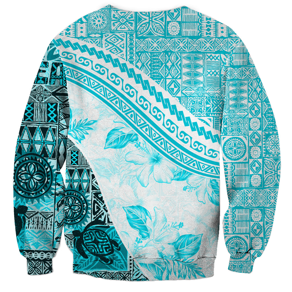 Hawaiian Tapa Sweatshirt Traditional Vintage Pattern Aqua LT05 - Polynesian Pride