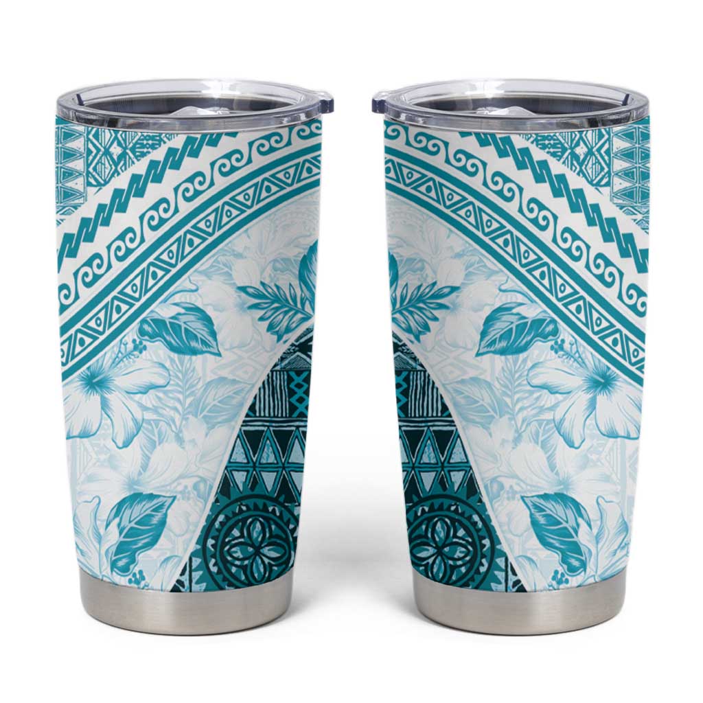 Hawaiian Tapa Tumbler Cup Traditional Vintage Pattern Aqua