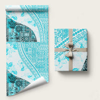 Hawaiian Tapa Wrapping Paper Traditional Vintage Pattern Aqua - Polynesian Pride