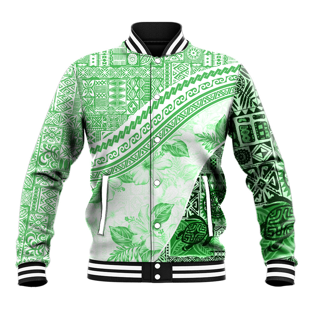 Hawaiian Tapa Baseball Jacket Traditional Vintage Pattern Green LT05 Unisex Green - Polynesian Pride