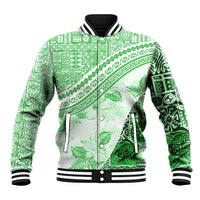 Hawaiian Tapa Baseball Jacket Traditional Vintage Pattern Green LT05 Unisex Green - Polynesian Pride