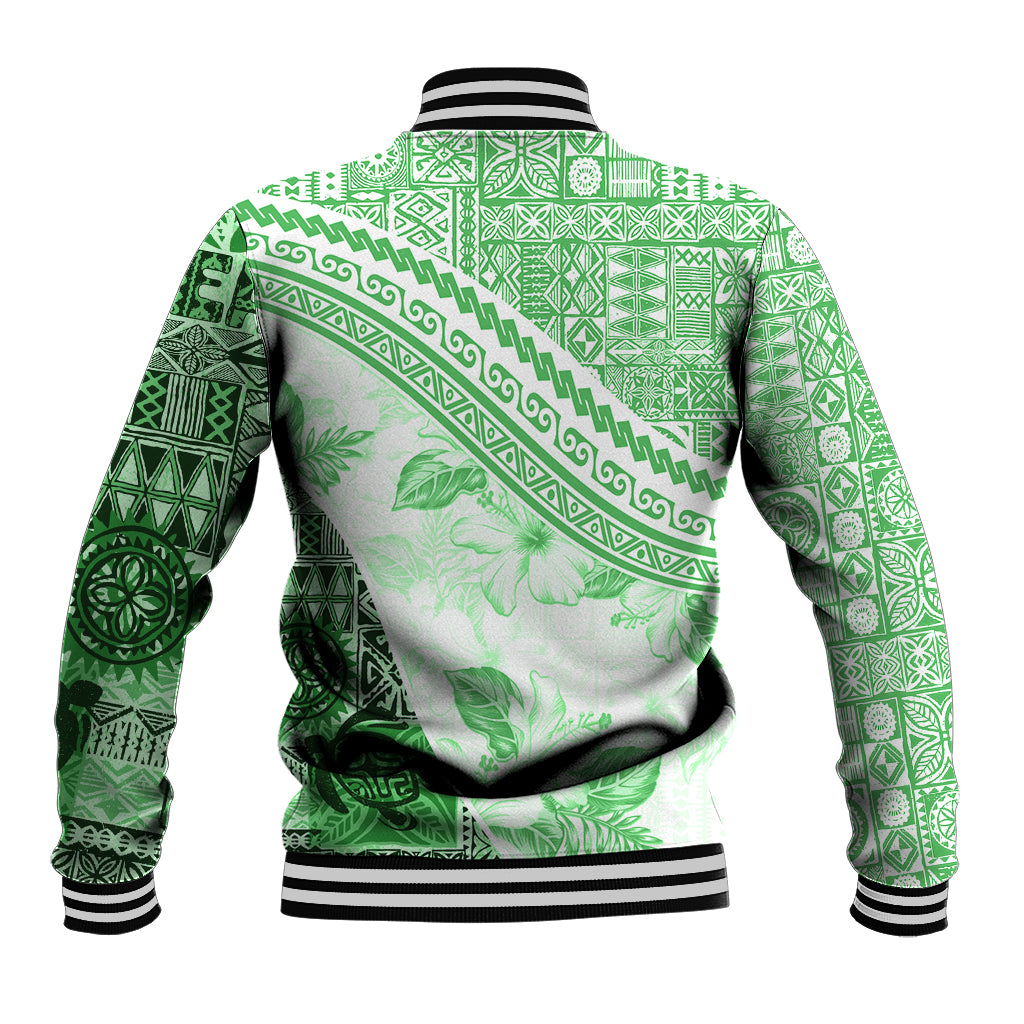 Hawaiian Tapa Baseball Jacket Traditional Vintage Pattern Green LT05 - Polynesian Pride