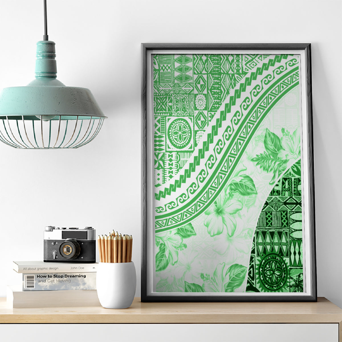Hawaiian Tapa Canvas Wall Art Traditional Vintage Pattern Green LT05 - Polynesian Pride