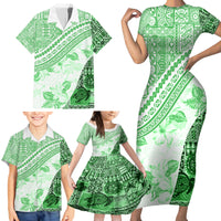 Hawaiian Tapa Family Matching Short Sleeve Bodycon Dress and Hawaiian Shirt Traditional Vintage Pattern Green LT05 - Polynesian Pride